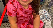 Emelina joined the competition — help win amazing prizes! child, girl, smiling, shopping_cart, ice_cream, pink_dress, hearts_pattern, happy, food, retail, receipt, foil_wrap, indoor, person, long_hair, casual_clothing, cute, sweet, holding, playful