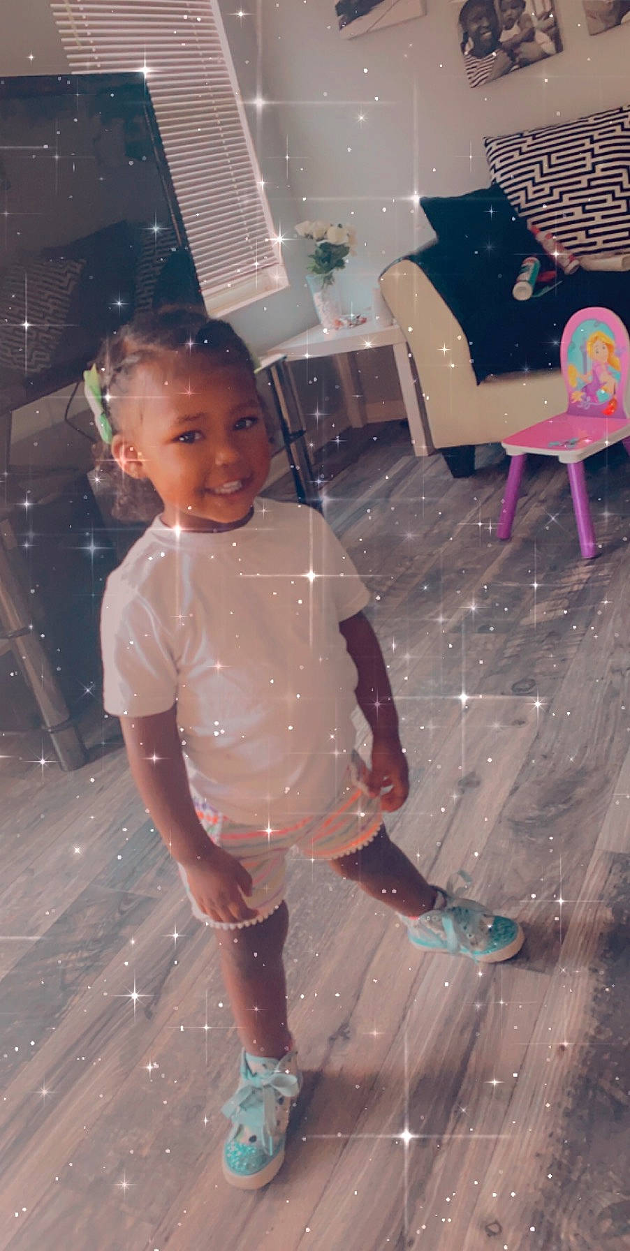 Dutchess is registered to the contest to win money with this photo: baby, child, footwear, fun, happy, joy, leg, person, pink, play, shoe, skin, smile, snapshot, space, standing, toddler