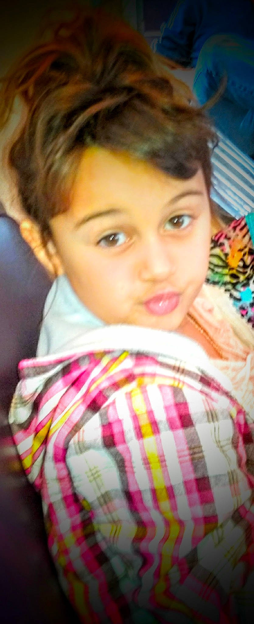 Kayda Lynne is registered to the contest to win money with this photo: black_hair, cheek, child, chin, dress_shirt, eye, eyebrow, eyelash, forehead, hair, happy, lip, mouth, neck, nose, pattern, person, plaid, skin, smile