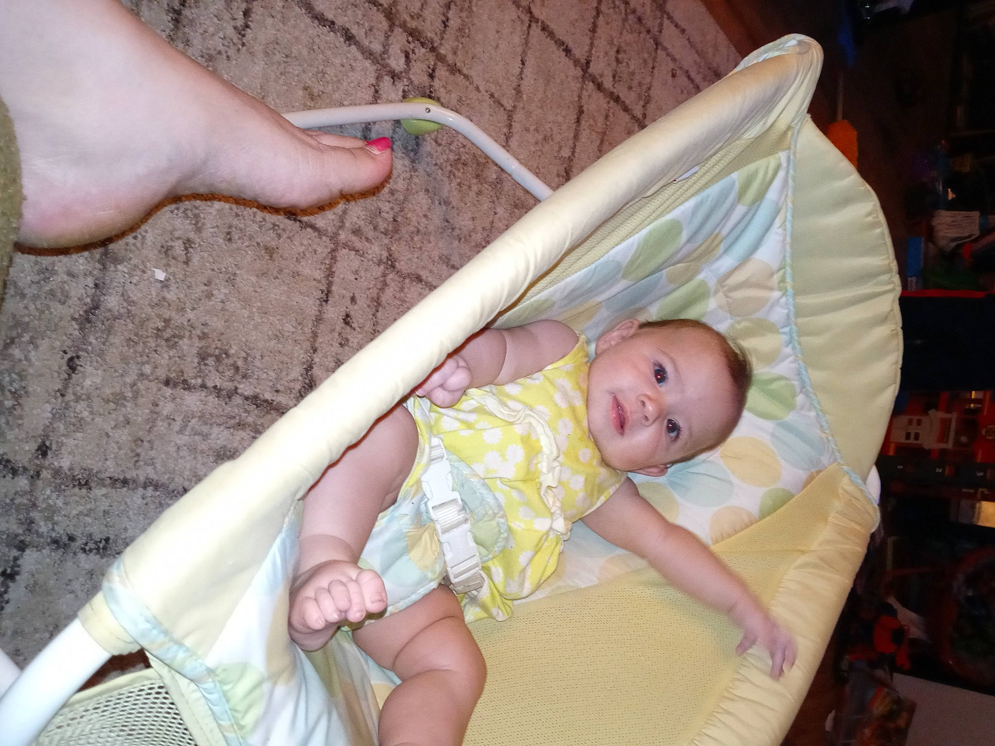 Sammie is registered to the contest to win money with this photo: baby, baby_products, baby_toddler_clothing, beauty, child, comfort, finger, foot, fun, grass, hand, human_body, human_leg, knee, leg, pattern, person, room, skin, thigh