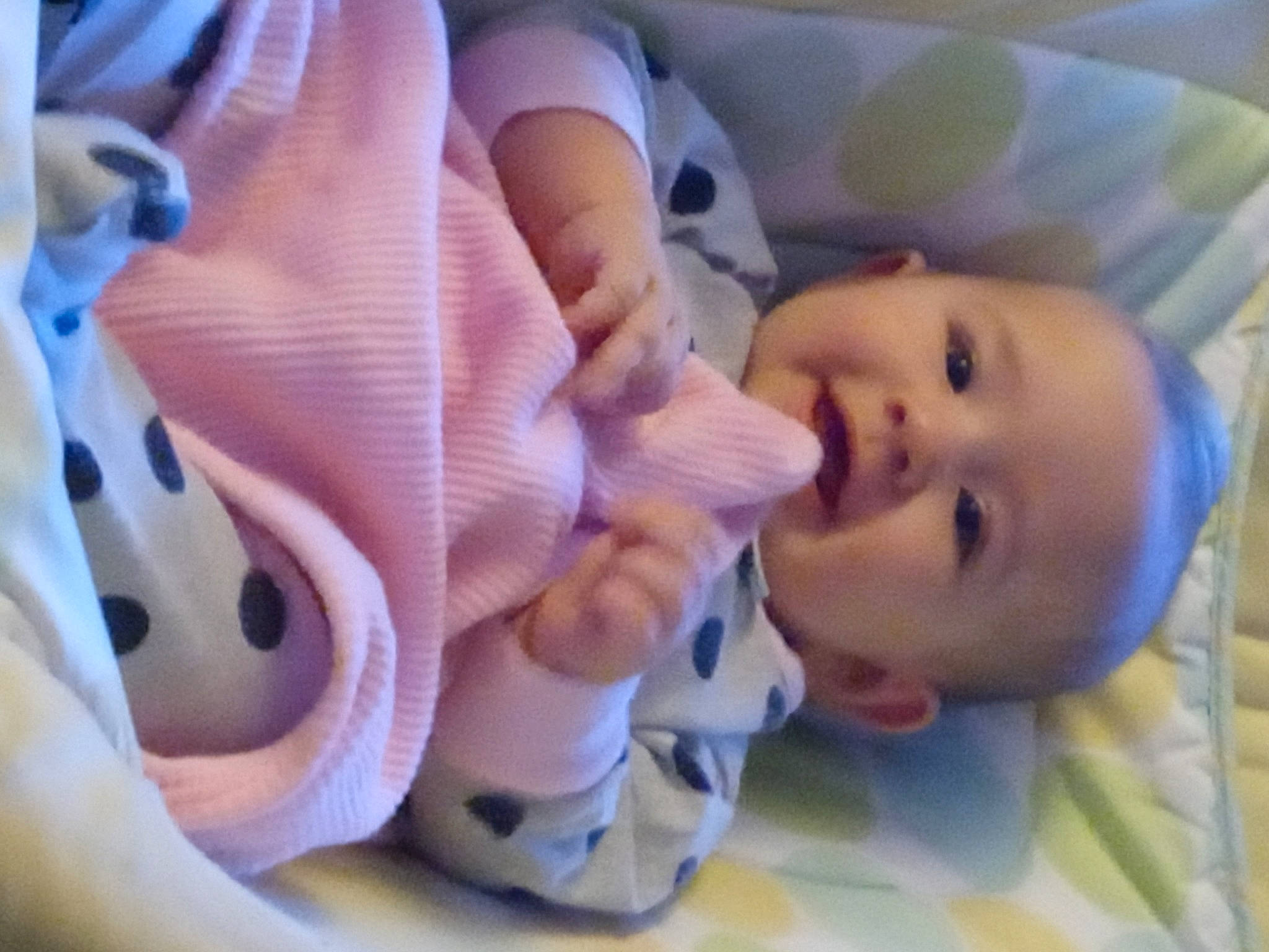 Sammie joined the competition — help win amazing prizes! baby, baby_products, baby_toddler_clothing, cheek, child, close_up, comfort, facial_expression, happy, linens, mammal, mouth, nail, nose, person, product, skin, smile, textile, thumb