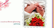 Rose is registered to the contest to win money with this photo: baby, birth, blanket, bouquet, close_up, colorful_stripes, decorative_frame, feet, floral, flowers, greeting_card, infant, newborn, pink_blossom, quote, red_rose, rose, soft_lighting, toes, white_blanket