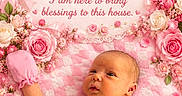 Rose joined the competition — help win amazing prizes! newborn, baby, infant, child, portrait, lying_down, pink, flowers, roses, quilt, blanket, floral, nursery, birthday, celebration, text, decorative, smiling, indoors, baby_photography