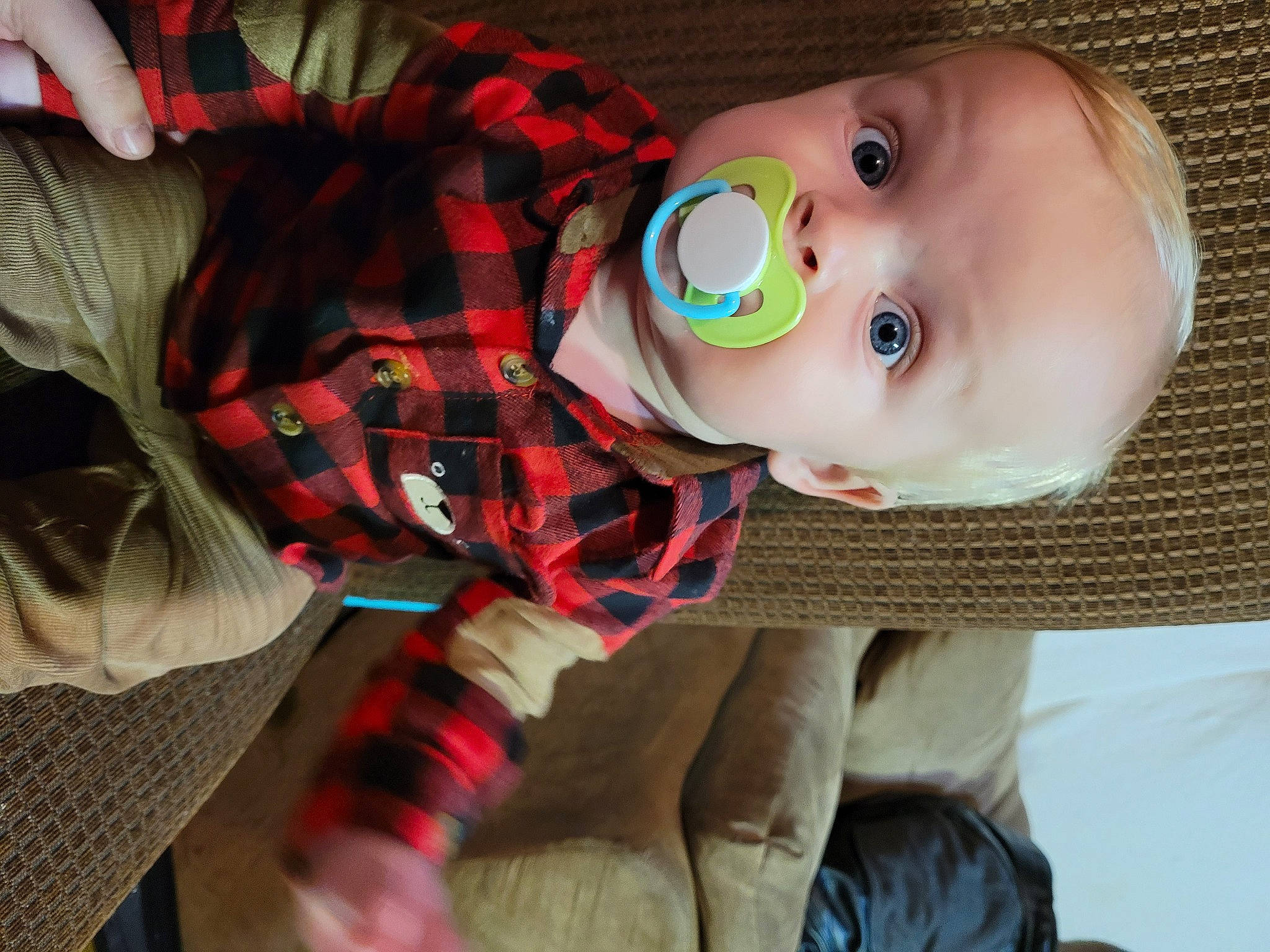 Marshall joined the competition — help win amazing prizes! baby, cheek, child, cool, eye, nose, person, plaid, play, skin, surprise, textile, toddler, toy