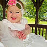Angelina joined the competition — help win amazing prizes! baby, child, dress, headband, flower, smiling, happy, outdoor, gazebo, wood, greenery, nature, portrait, cute, infant, tulle, sunlight, clothing, person, summer