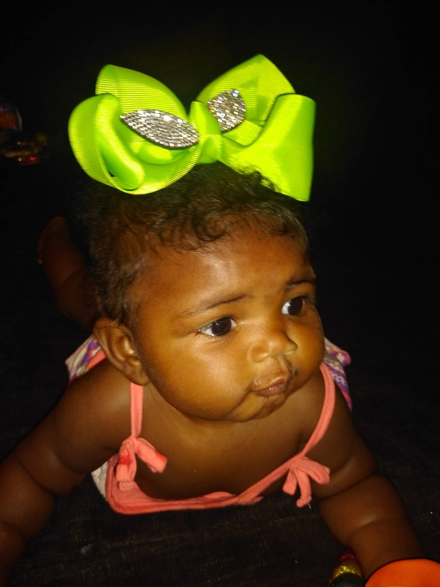 Irie joined the competition — help win amazing prizes! baby, child, ear, face, fashion_accessory, forehead, fun, green, hair_accessory, head, headband, headgear, headpiece, neck, person, smile, toddler