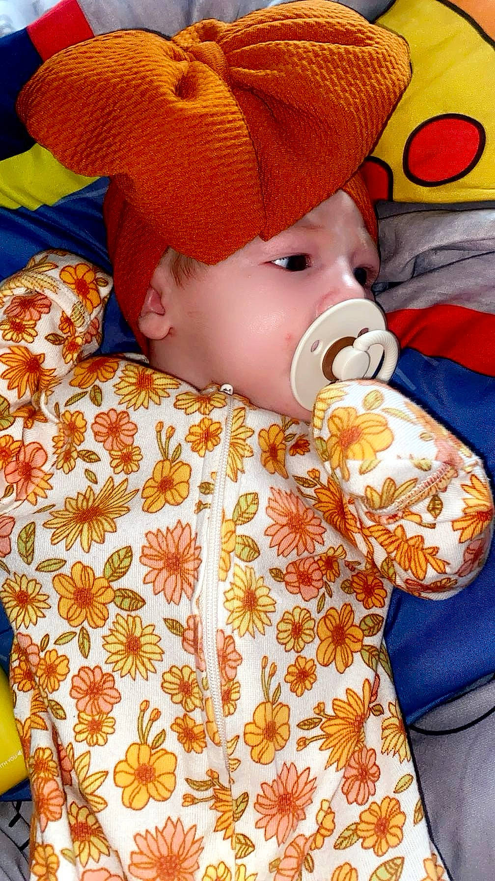 Aria'Grey is registered to the contest to win money with this photo: baby, baby_sleeping, baby_toddler_clothing, cap, cheek, child, comfort, eye, face, hat, head, headgear, headwear, lip, mouth, nose, orange, person, skin, sleeve