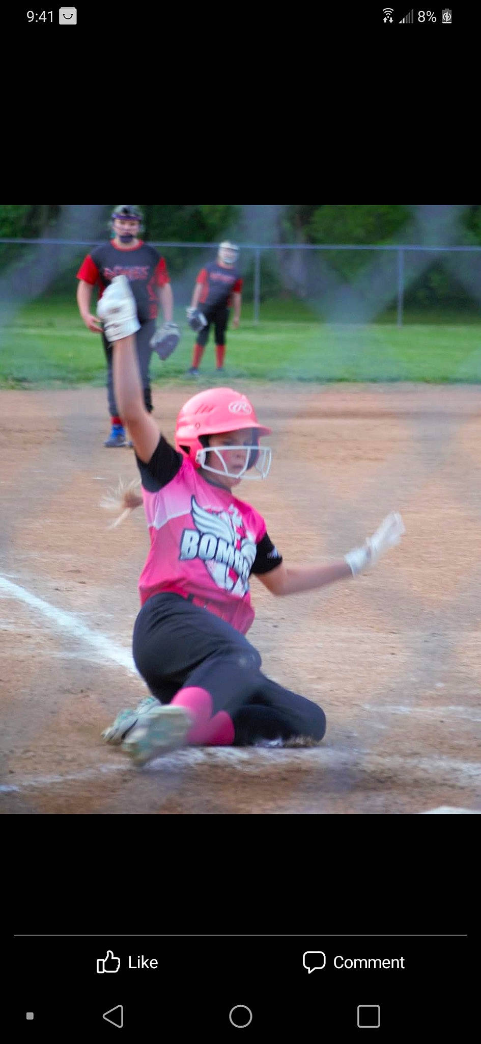 Makennah is registered to the contest to win money with this photo: ball_game, baseball, baseball_cap, baseball_equipment, baseball_field, baseball_player, baseball_protective_gear, bat_and_ball_games, blurred, competition_event, headwear, helmet, leisure, person, personal_protective_equipment, pink, player, sports, sports_equipment, sports_gear