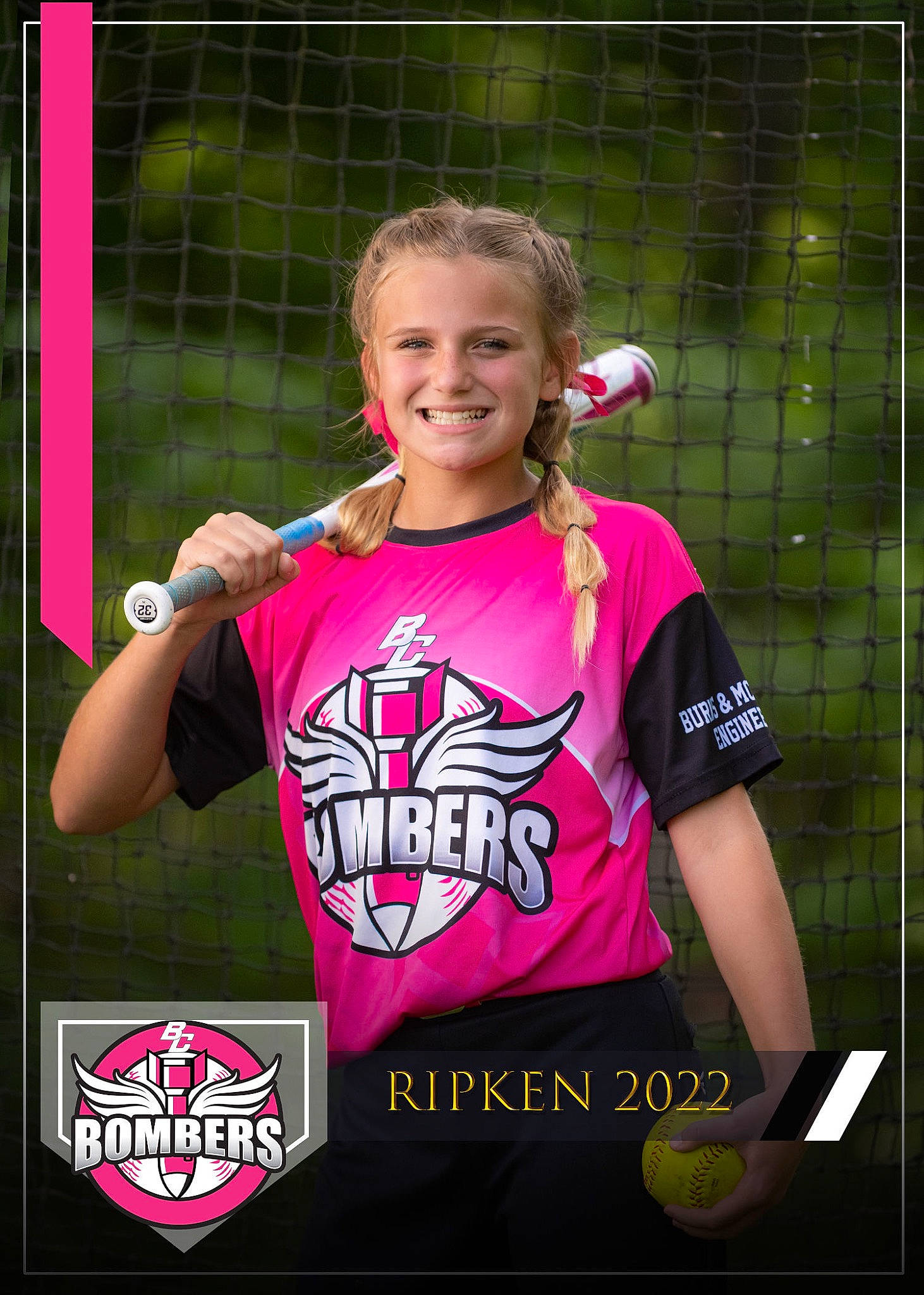Makennah is registered to the contest to win money with this photo: competition_event, fence, font, grass, happy, jersey, joy, leisure, logo, magenta, net, net_sports, person, pink, player, sleeve, smile, sports, sportswear, t_shirt