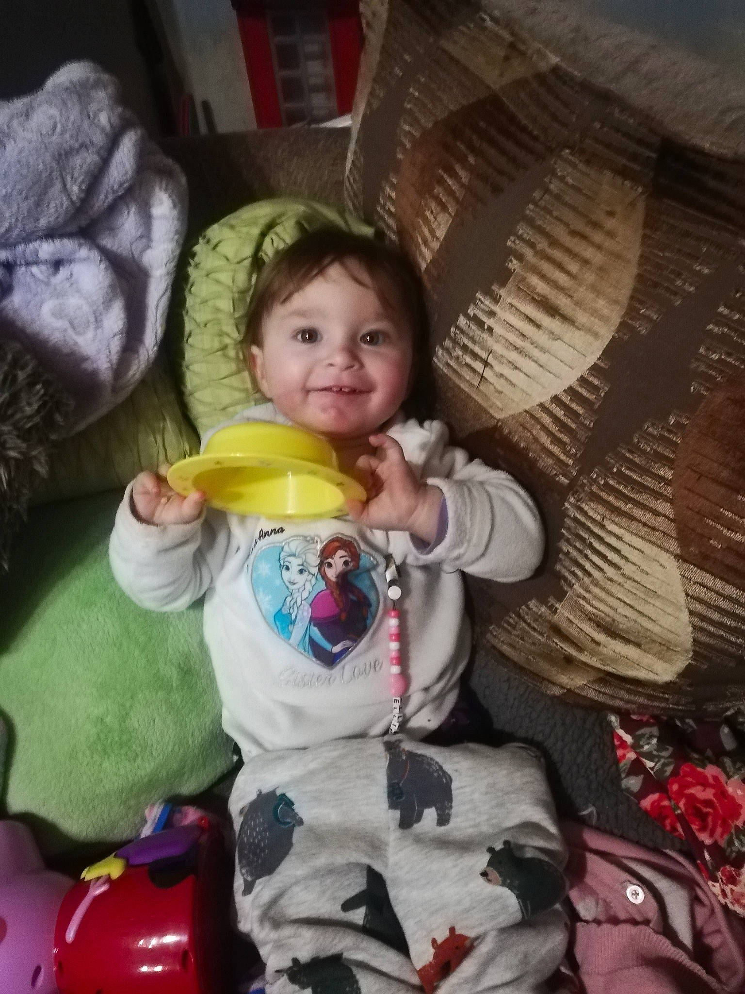 Ellie Rose joined the competition — help win amazing prizes! baby, baby_carriage, baby_products, baby_toddler_clothing, cheek, child, comfort, facial_expression, fun, happy, joy, lap, linens, person, room, sitting, skin, smile, textile, toddler