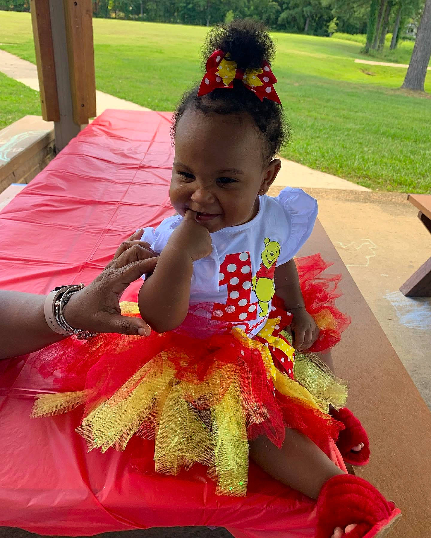 Ania is registered to the contest to win money with this photo: baby, baby_toddler_clothing, beauty, child, event, facial_expression, fun, grass, happy, joy, leisure, magenta, person, pink, plant, recreation, red, sitting, smile, toddler