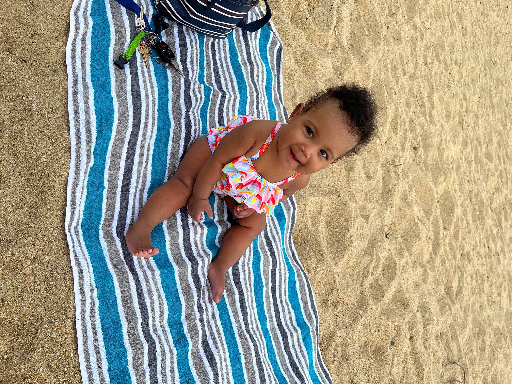 Ania joined the competition — help win amazing prizes! baby, baby_toddler_clothing, child, electric_blue, eye, fun, grass, happy, joy, landscape, leisure, pattern, people_in_nature, person, play, sand, sitting, sleeve, t_shirt, toddler