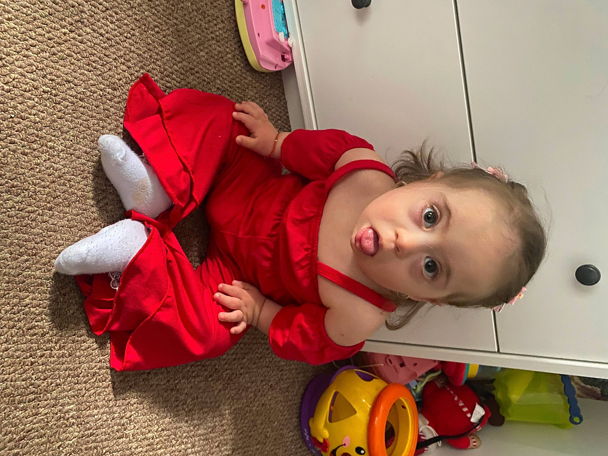 Elena Martinica joined the competition — help win amazing prizes! baby, carmine, child, costume, fictional_character, flooring, fun, happy, hat, human_leg, leg, person, room, sitting, surprise, thigh, tire, toddler, toy, tree