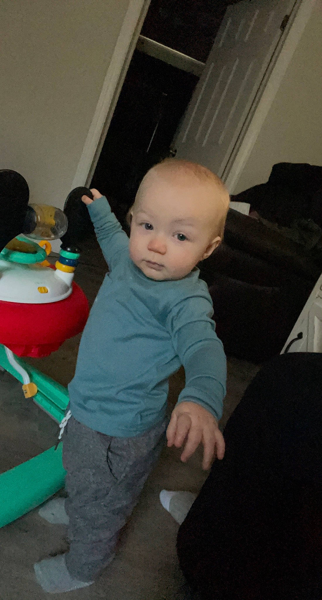 Braxton joined the competition — help win amazing prizes! baby, baby_toddler_clothing, child, comfort, flooring, fun, lap, person, play, room, sitting, standing, t_shirt, toddler, wood