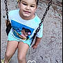 child, swing, playground, sand, braids, tshirt, yellow_crocs, smiling, outdoor, summer, happy, casual_clothing, play, fun, person, young, cute, park, feet, legs