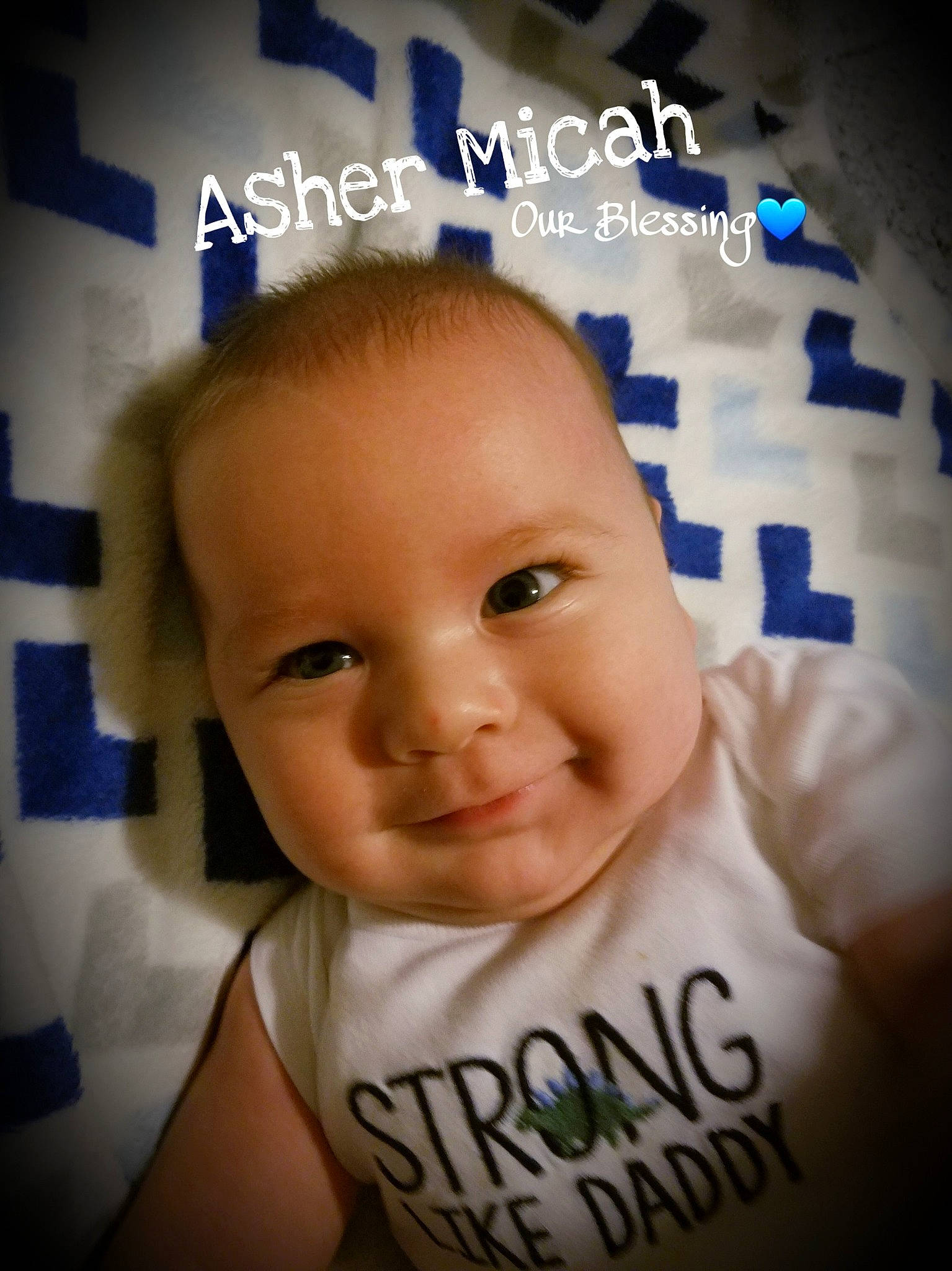 Asher joined the competition — help win amazing prizes! baby, baby_toddler_clothing, cheek, cool, electric_blue, eyelash, face, flash_photography, font, forehead, fun, happy, jaw, joy, nose, person, photo_caption, skin, sleeve, smile