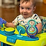Carson is registered to the contest to win money with this photo: baby, child, walker, toy, indoor, smile, face, person, playtime, happy, clothing, seat, plastic, colorful, infant, cute, young, furniture, floor, background