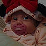 Ocean-Rae joined the competition — help win amazing prizes! baby, blanket, child, closeup, clothing, cozy, cute, face, hat, headwear, indoor, infant, pacifier, pink_outfit, portrait, red_bow, snuggled, soft_lighting, warm, wide_eyes