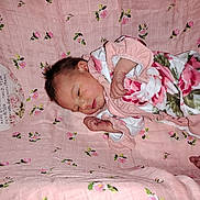 Lena joined the competition — help win amazing prizes! newborn, baby, infant, pink, floral, blanket, hospital, id_bracelet, sleeping, cute, soft_texture, portrait, child, laying_down, clothing, announcement_card, peaceful, indoors, skin, person