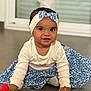 Leyna participe au concours pour gagner de l'argent avec cette photo : toddler, child, baby, headband, blue, floral, skirt, white_sweater, toy, red_toy, floor, indoor, cute, smiling, playful, person, young_child, sitting, hand, face