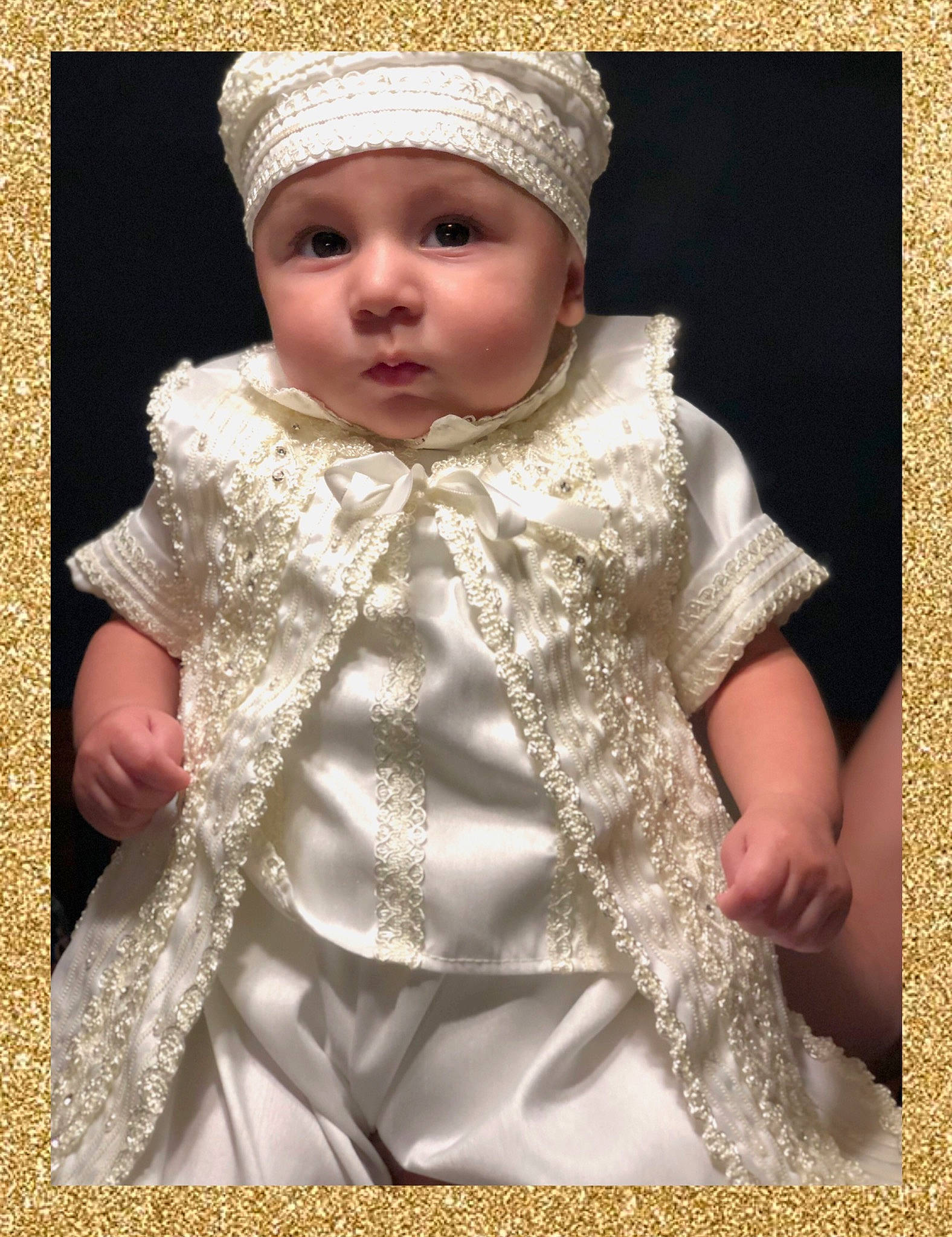 Alessandro is registered to the contest to win money with this photo: baby, bonnet, child, dress, headgear, headwear, outerwear, person, toddler