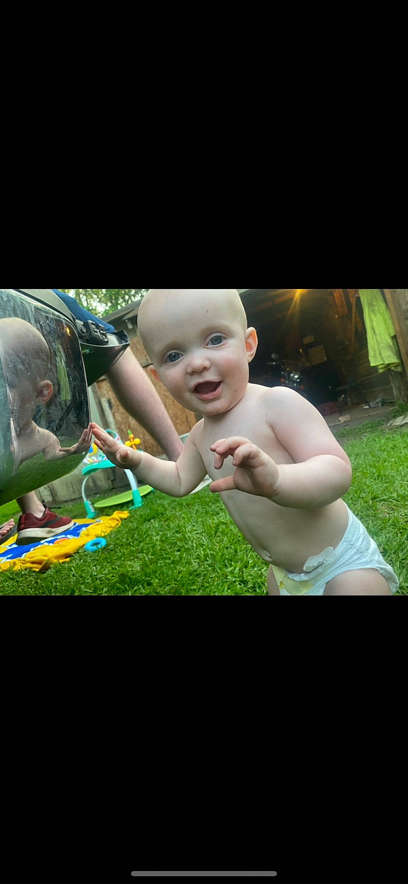 Austin joined the competition — help win amazing prizes! baby, baby_products, barechested, chest, child, event, flash_photography, fun, grass, happy, leisure, people_in_nature, person, photo_caption, plant, play, recreation, sitting, smile, toddler