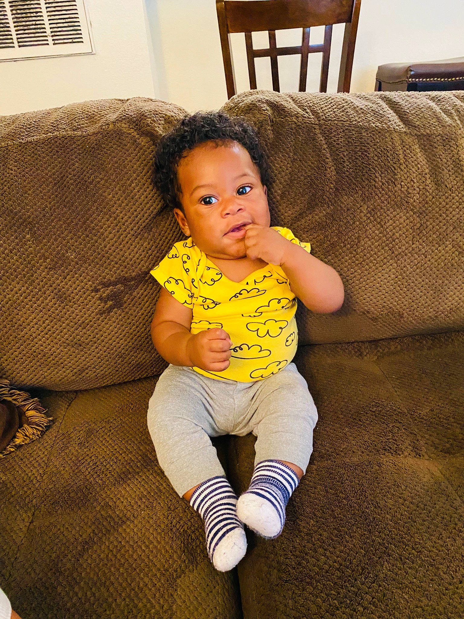 Cason joined the competition — help win amazing prizes! baby, baby_toddler_clothing, chair, cheek, comfort, couch, eye, face, flooring, happy, human_body, human_leg, knee, person, sitting, sleeve, t_shirt, thigh, toddler, window