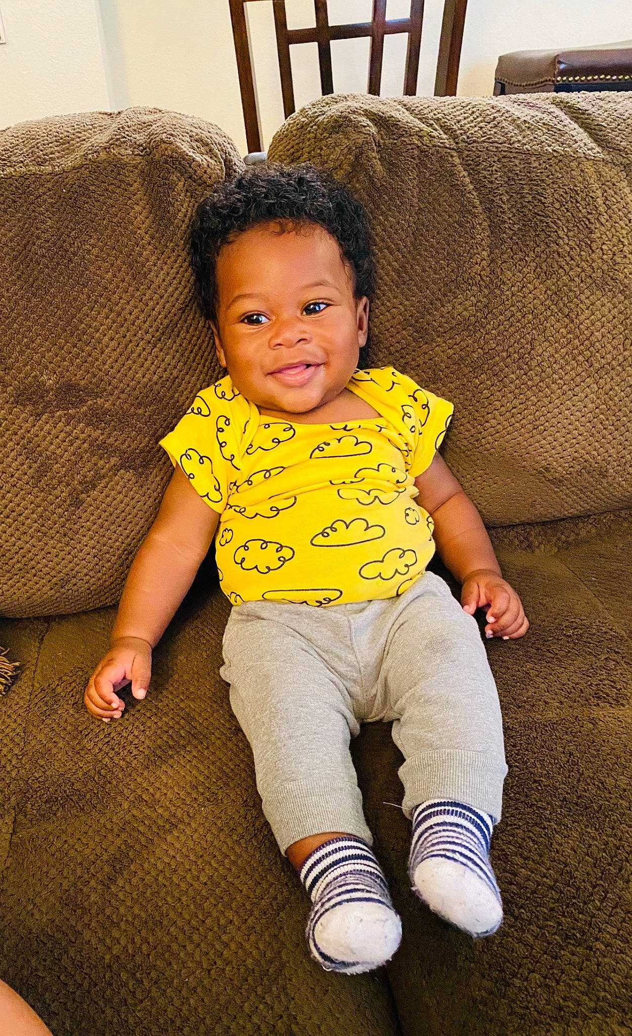 Cason joined the competition — help win amazing prizes! baby_toddler_clothing, chair, cheek, child, comfort, couch, eye, face, flooring, furniture, grass, happy, head, human_body, joy, person, sitting, skin, sleeve, smile