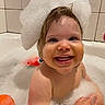 Briella Skye joined the competition — help win amazing prizes! toddler, bath, bubble_bath, foam, smiling, child, bathtub, bathroom, toy, happy, face, water, wet_hair, skin, cute, playful, childhood, cleaning, joy, foam_crown