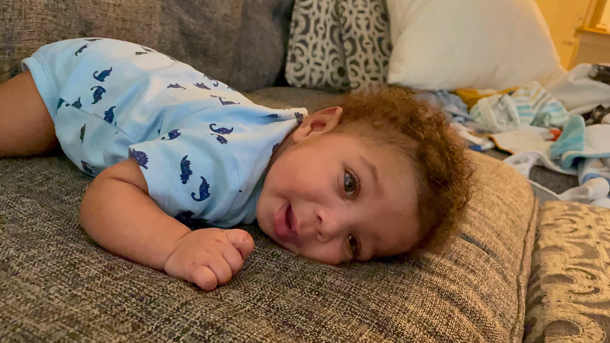 Maxwell joined the competition — help win amazing prizes! baby_toddler_clothing, cheek, child, comfort, couch, flooring, fur, grass, happy, head, human_body, linens, person, portrait_photography, sitting, skin, smile, toddler, tree, vacation