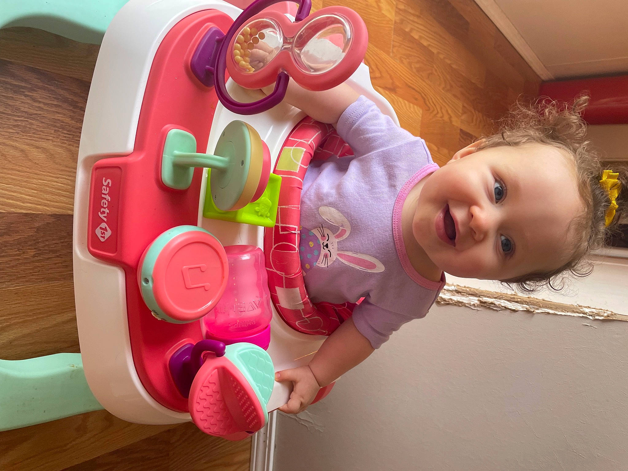 Kaia joined the competition — help win amazing prizes! aluminum_can, baby, baby_products, baby_toddler_clothing, baby_toys, carmine, child, circle, drinkware, fun, happy, joy, magenta, person, pink, play, red, room, skin, smile