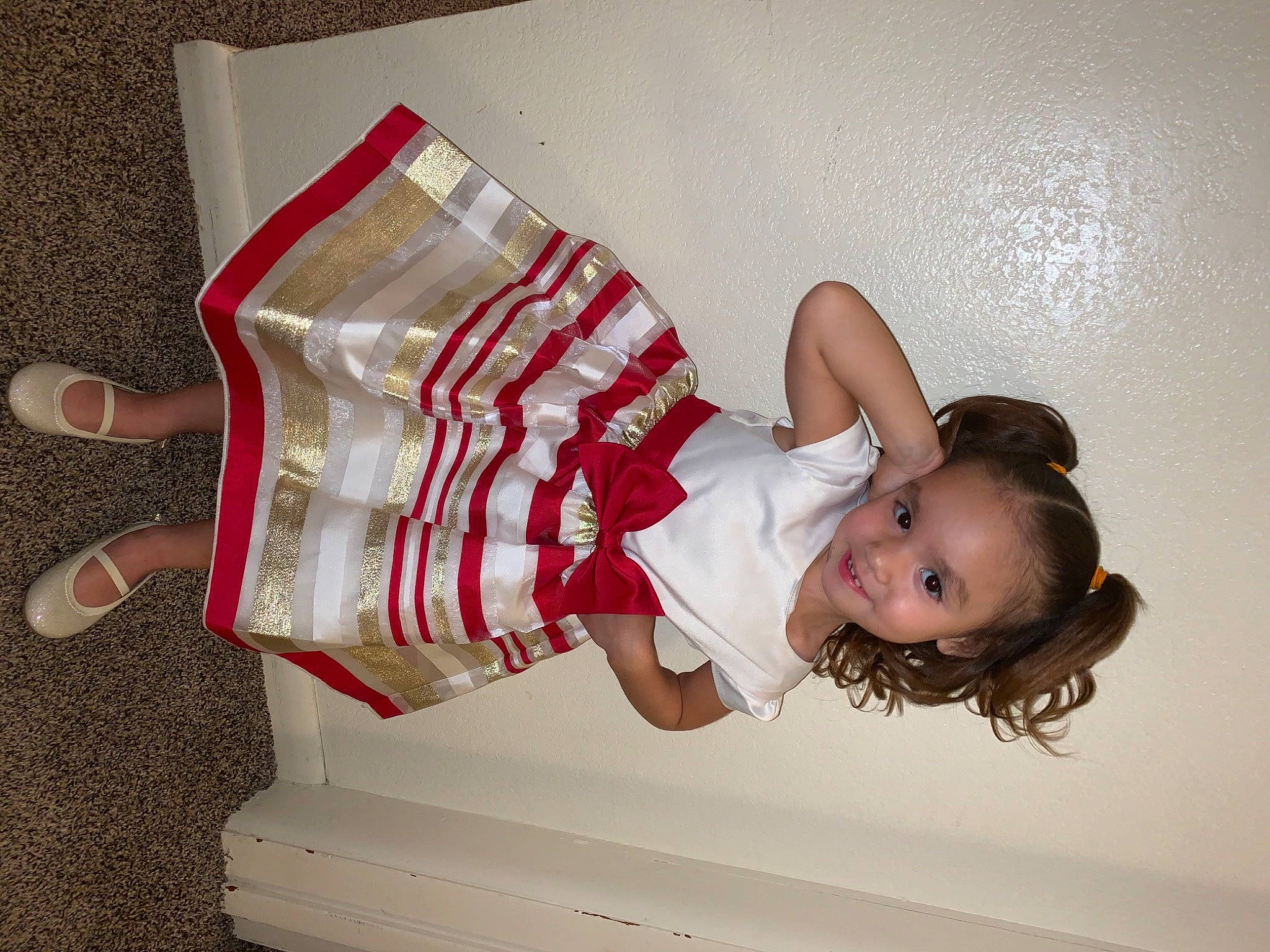 Annaleah joined the competition — help win amazing prizes! baby_toddler_clothing, carmine, child, comfort, dress, elbow, finger, flash_photography, foot, happy, human_leg, joy, knee, pattern, person, sleeve, smile, sock, thigh, toddler