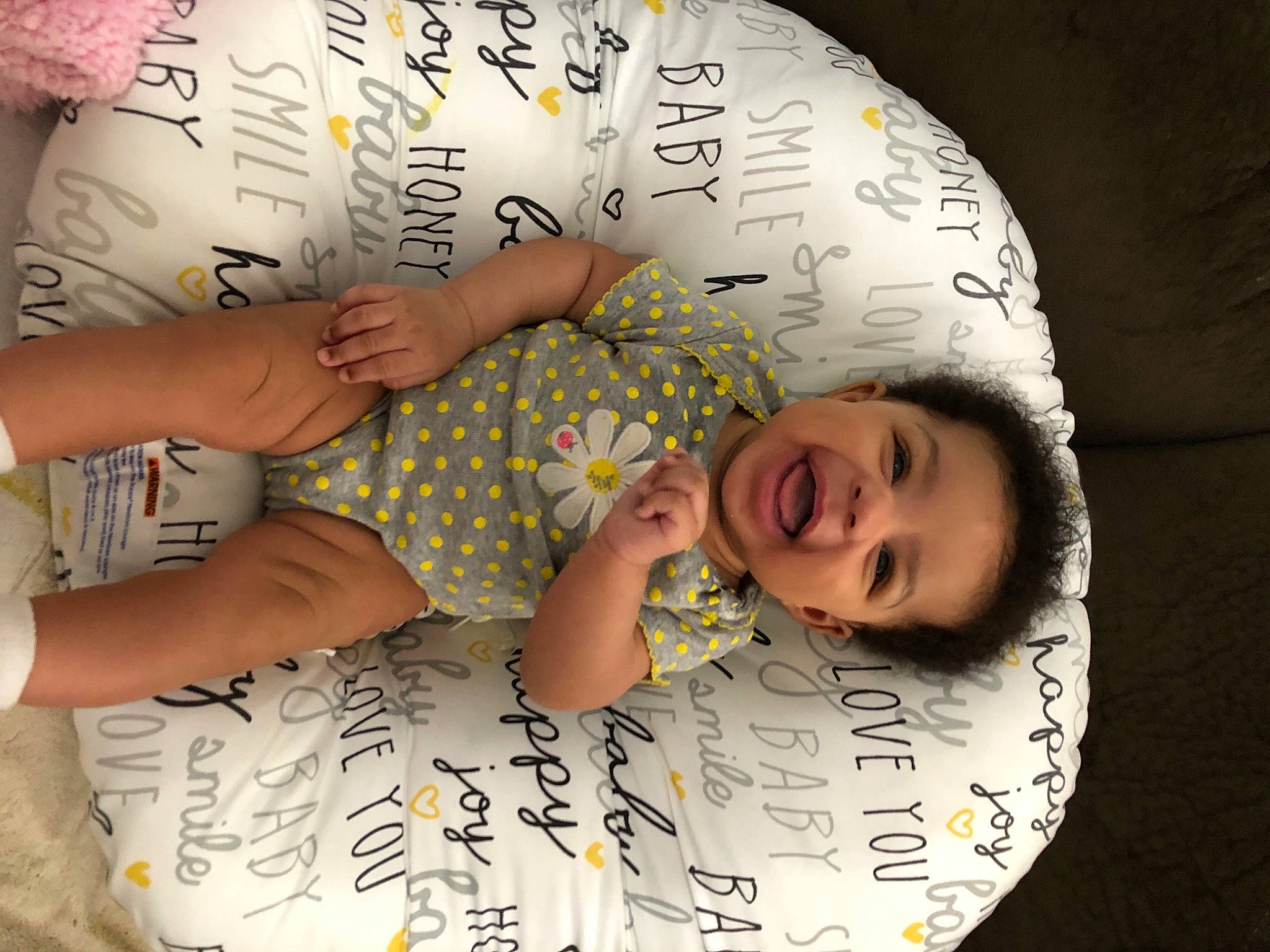 Iyla joined the competition — help win amazing prizes! baby, baby_sleeping, baby_toddler_clothing, bedding, bedtime, child, comfort, elbow, finger, font, fun, happy, linens, pattern, person, sleeve, smile, textile, toddler, white