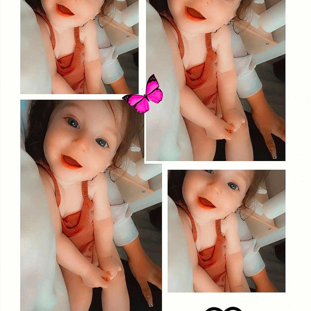 Adalynn is registered to the contest to win money with this photo: child, toddler, smiling, collage, heart, butterfly, clothing, cute, portrait, baby, happy, indoors, person, skin, face, hand, seat, furniture, doodle, cute_expression
