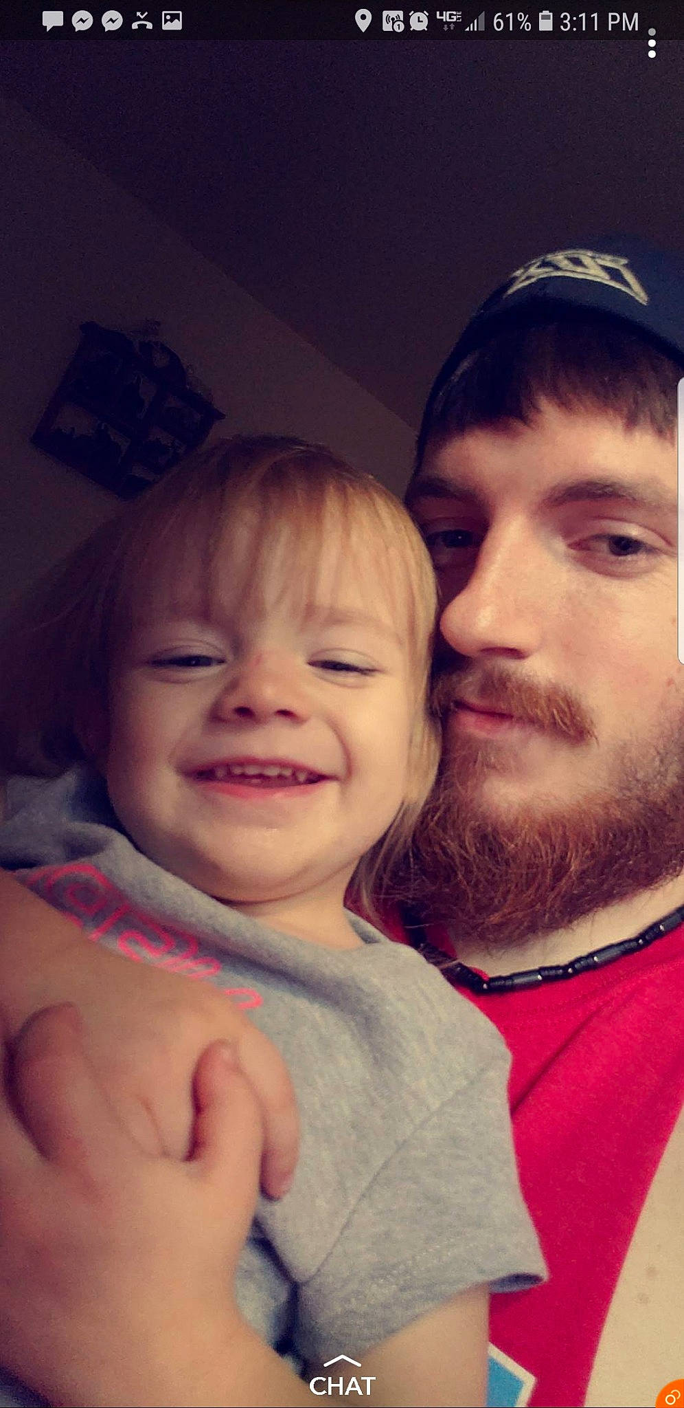 Charisma is registered to the contest to win money with this photo: beard, cheek, child, chin, face, facial_expression, facial_hair, father, forehead, happy, joy, lip, love, male, moustache, nose, people, person, selfie, skin