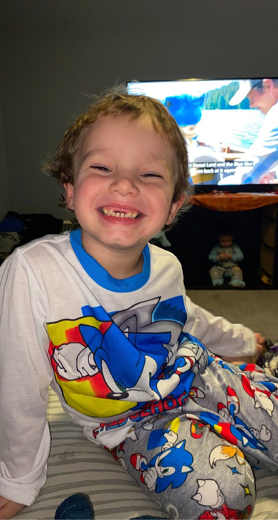 Landon joined the competition — help win amazing prizes! baby_toddler_clothing, carmine, cheek, child, electric_blue, event, fun, happy, iris, joy, leisure, mammal, organ, person, play, room, sitting, sleeve, smile, t_shirt