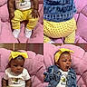 Delilah Dior Moore is registered to the contest to win money with this photo: baby, child, yellow_outfit, polka_dot, headband, denim_jacket, pink_chair, white_shoes, cute, expression, yawning, sitting, indoor, multiple_shots, clothing, face, portrait, infant, happy, comfortable