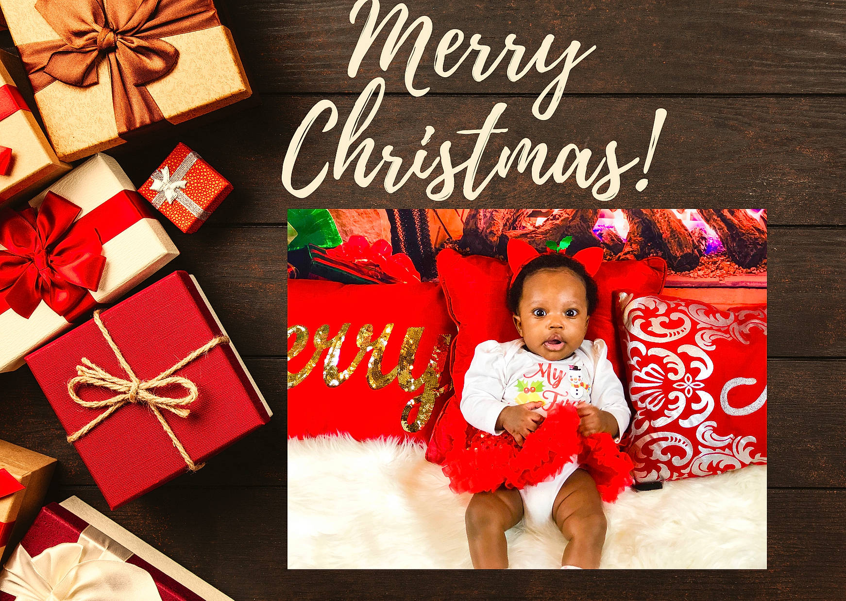 Dolapo is registered to the contest to win money with this photo: child, christmas, christmas_decoration, christmas_eve, event, holiday, person, photography, present, red, ribbon, room, toddler, valentines_day