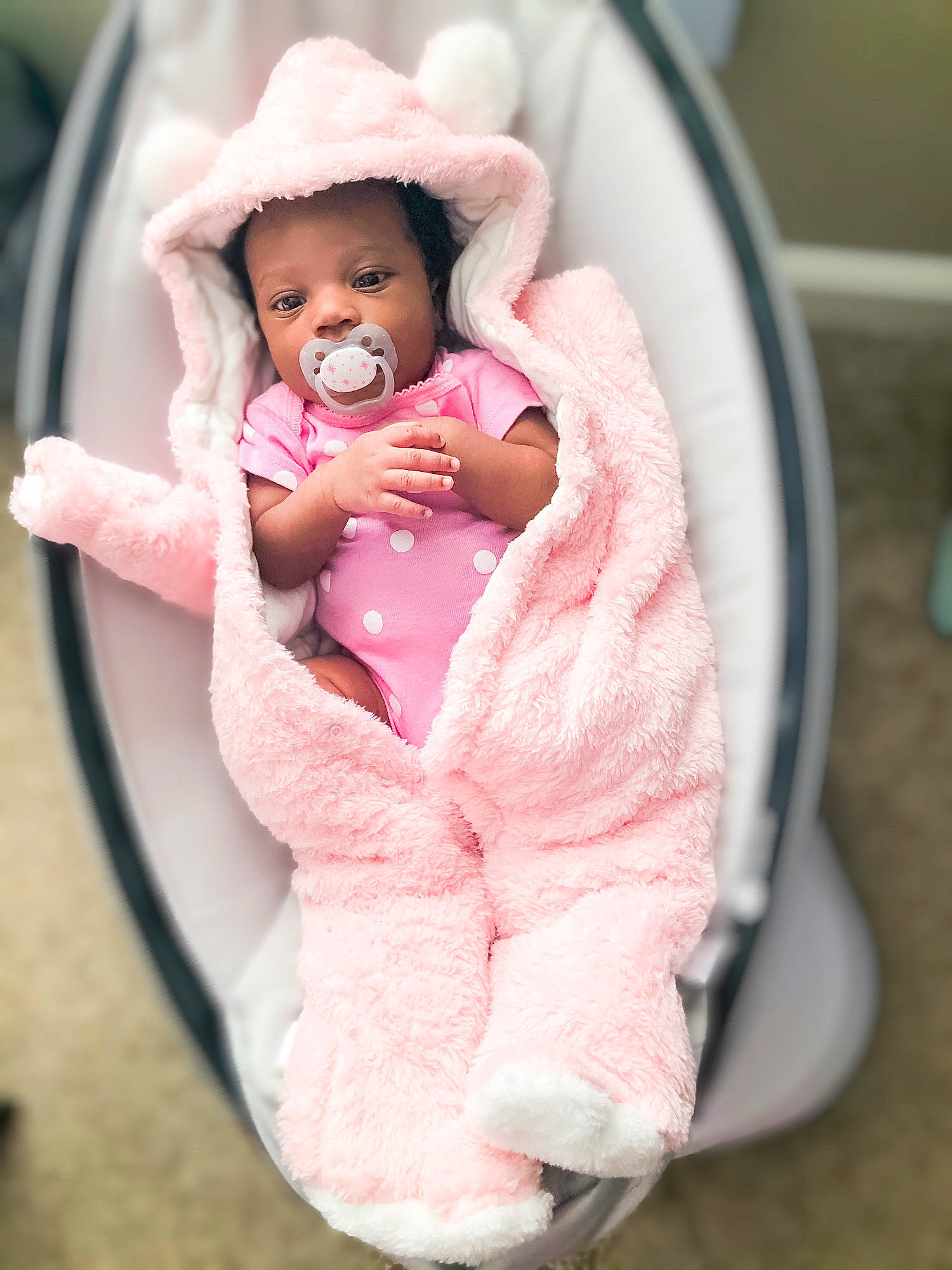 Dolapo is registered to the contest to win money with this photo: baby, baby_in_car_seat, baby_products, baby_sleeping, cheek, child, comfort, person, pink, product, skin, smile, toddler