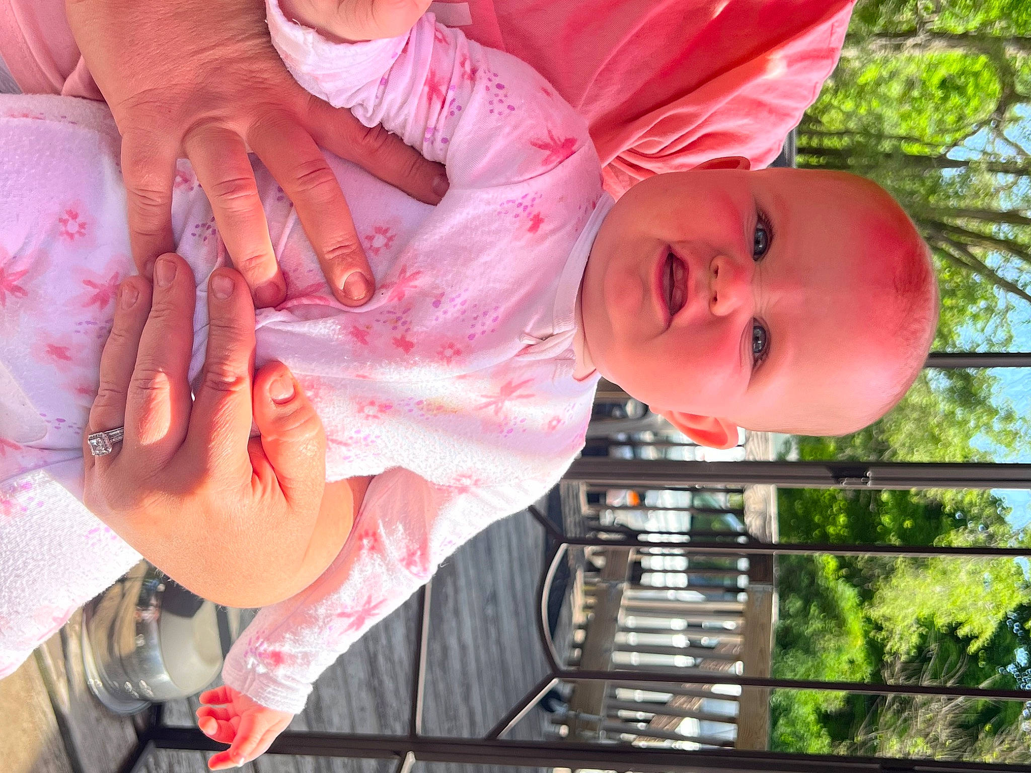 Adalee joined the competition — help win amazing prizes! baby, baby_toddler_clothing, child, dress, finger, gesture, grass, hand, happy, lip, mammal, mouth, nail, nose, person, pink, plant, skin, smile, toddler