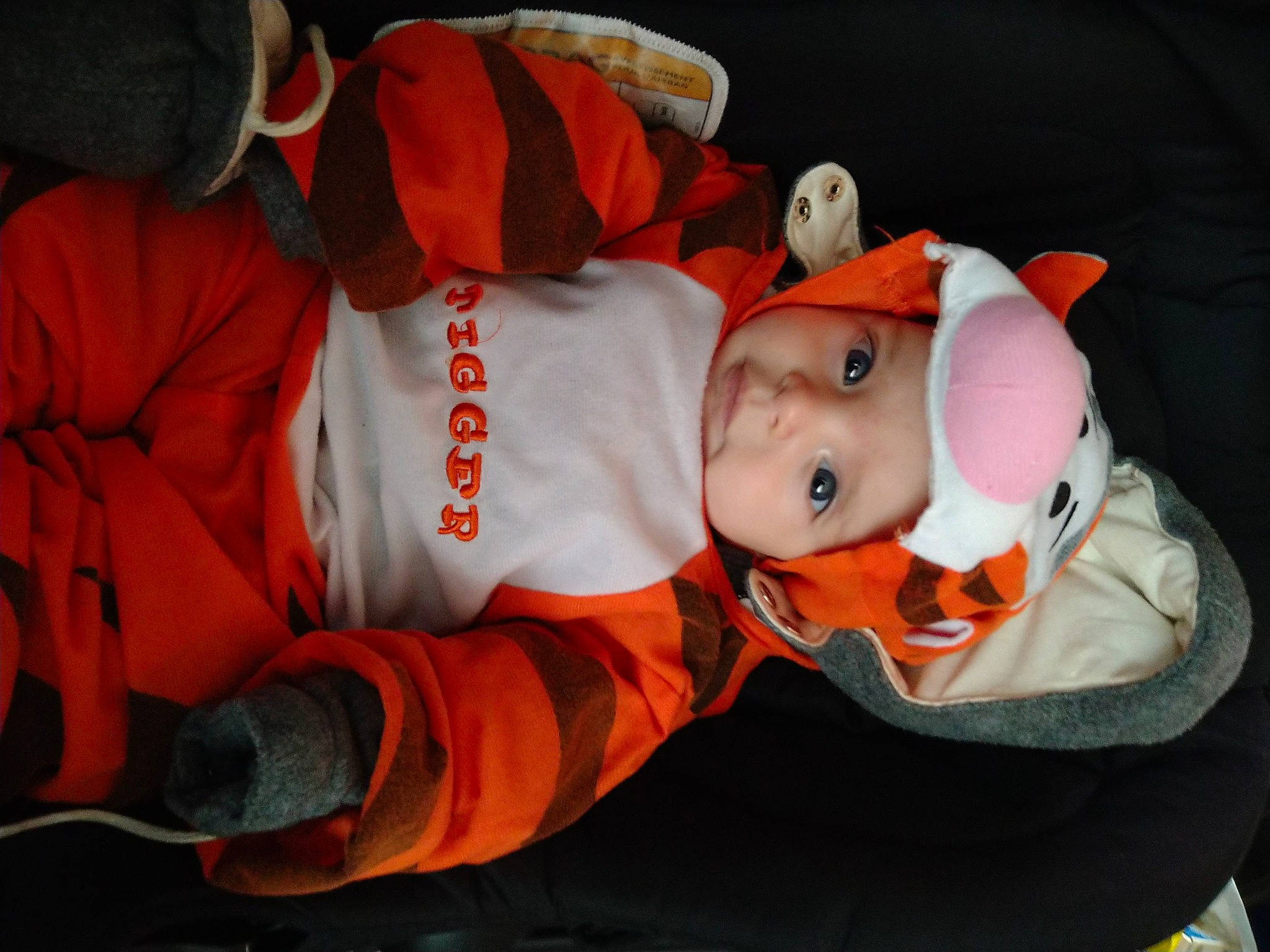 Thomas participe au concours pour gagner de l'argent avec cette photo : baby, baby_toddler_clothing, carmine, child, comfort, costume, event, fun, fur, hat, headwear, human_body, lap, orange, person, personal_protective_equipment, sleeve, snowman, toddler