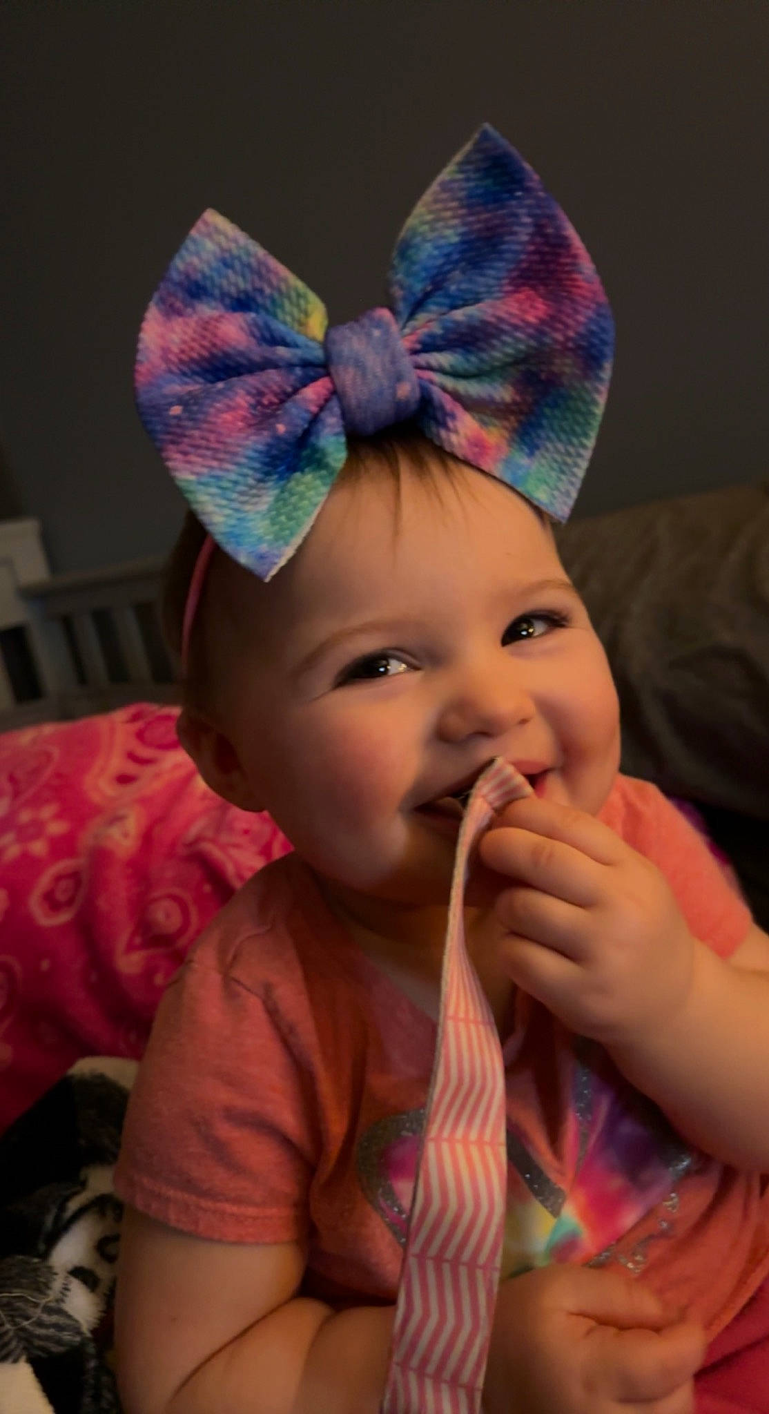 Paisleigh joined the competition — help win amazing prizes! baby, cap, child, clothing, costume_hat, dress, ear, eyebrow, forehead, happy, headgear, headwear, helmet, human_body, lip, neck, nose, person, pink, skin