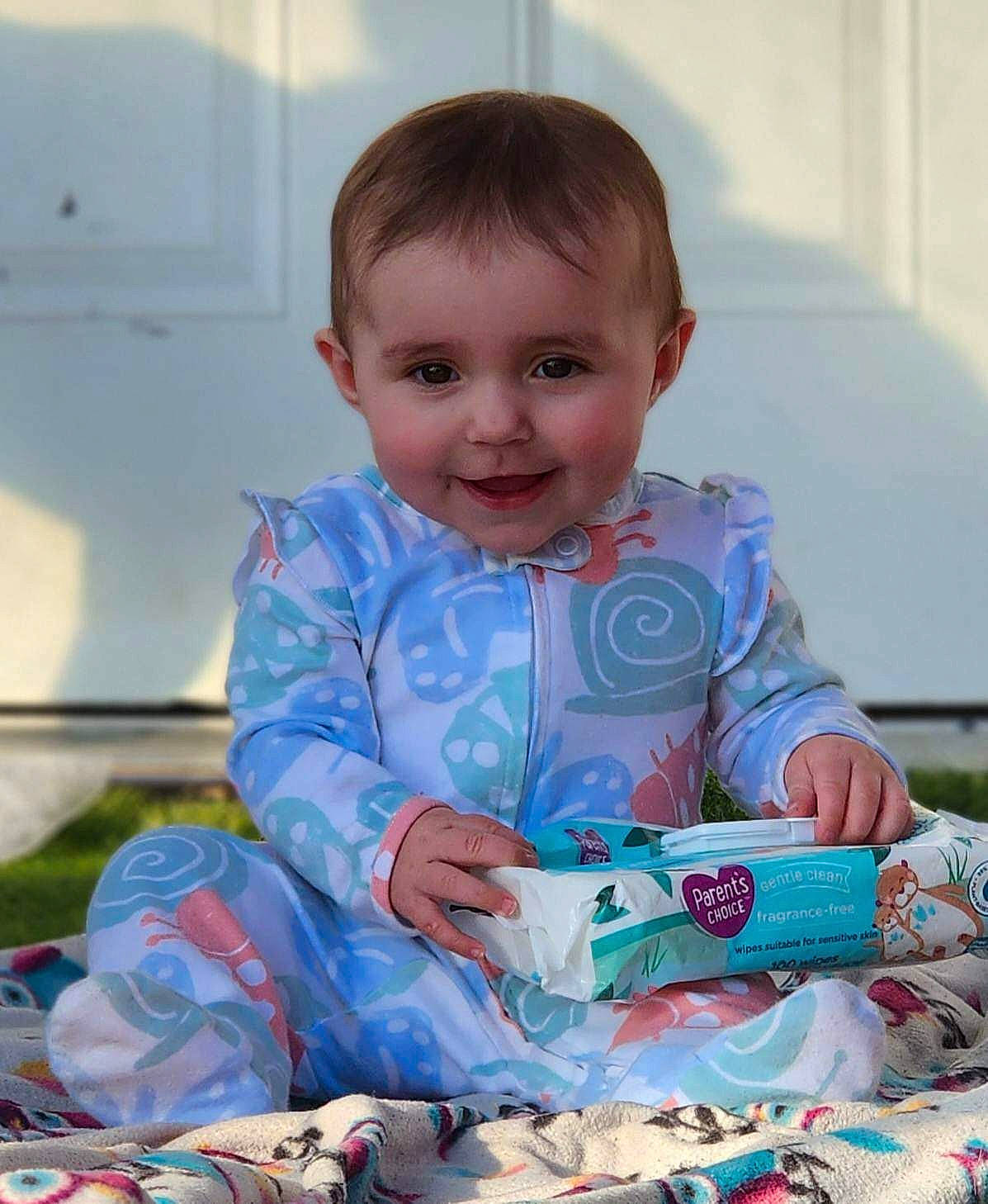 Kennadee joined the competition — help win amazing prizes! baby, baby_products, baby_toddler_clothing, cheek, child, eye, flooring, fun, happy, joy, pattern, people, person, play, room, sitting, skin, sleeve, smile, standing