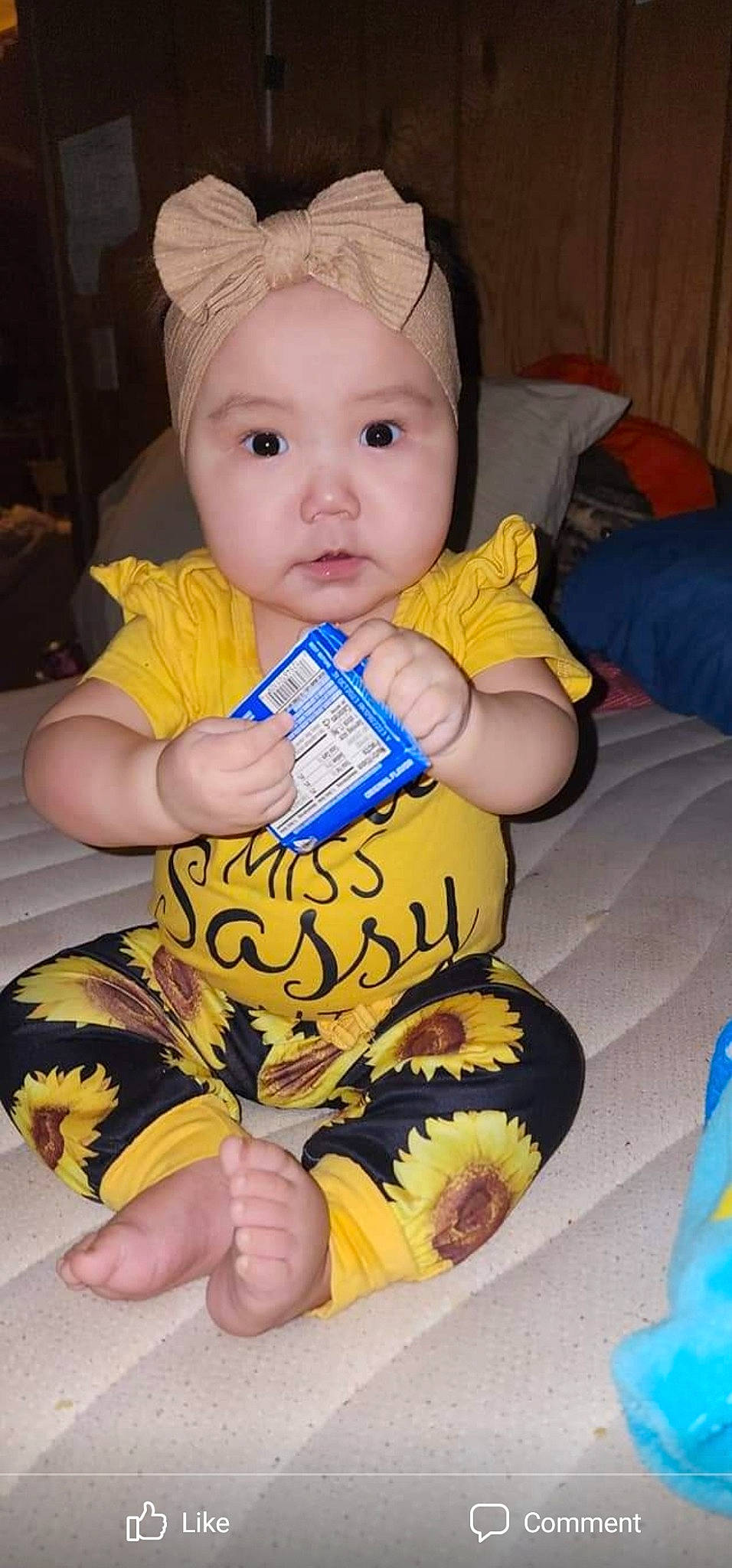 Juliana joined the competition — help win amazing prizes! baby, baby_products, baby_toddler_clothing, blue, chair, cheek, child, comfort, costume_hat, facial_expression, finger, fun, happy, headwear, human_body, iris, person, sitting, textile, thigh