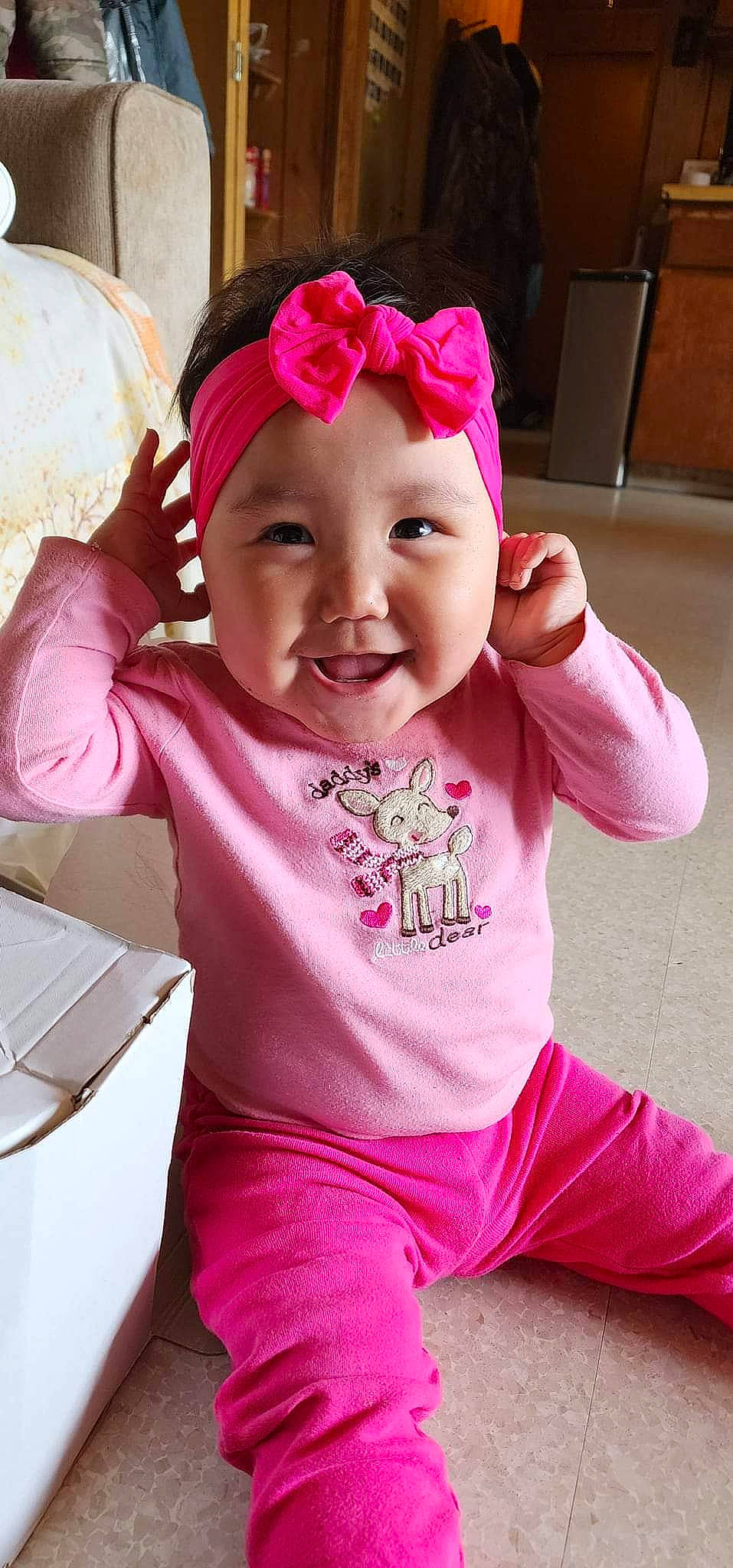 Juliana joined the competition — help win amazing prizes! baby, baby_laughing, baby_toddler_clothing, cheek, child, chin, cool, fashion_accessory, fun, happy, head, headgear, headwear, lip, magenta, person, pink, purple, skin, sleeve