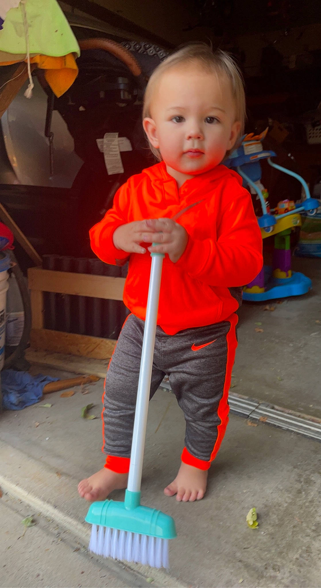 Kenzo joined the competition — help win amazing prizes! baby, baby_products, baby_toddler_clothing, blue, child, cleanliness, electric_blue, floor, flooring, fun, head, household_cleaning_supply, knee, orange, person, play, sitting, sleeve, standing, toddler