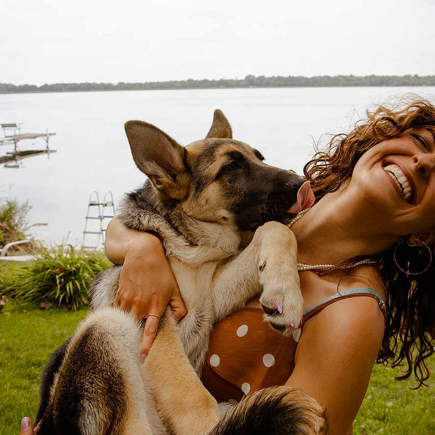 Uma joined the competition — help win amazing prizes! adult, animal, canine, clothing, dog, face, female, germanshepherd, grass, head, hound, husky, outdoors, person, pet, photography, plant, portrait, swimwear, woman