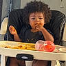 Ke-Von joined the competition — help win amazing prizes! toddler, child, high_chair, curly_hair, messy, spaghetti, food, sippy_cup, indoor, meal, eating, face, hands, black_clothing, plastic_tray, baby, cute, funny, feeding, smudged_face