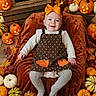 Jaceyn joined the competition — help win amazing prizes! baby, child, halloween, pumpkins, pumpkin, orange_bow, costume, dress, tights, smiling, sitting, portrait, indoor, autumn, fall_leaves, ghost_decorations, bat_decoration, chalkboard, blanket, festive_decor