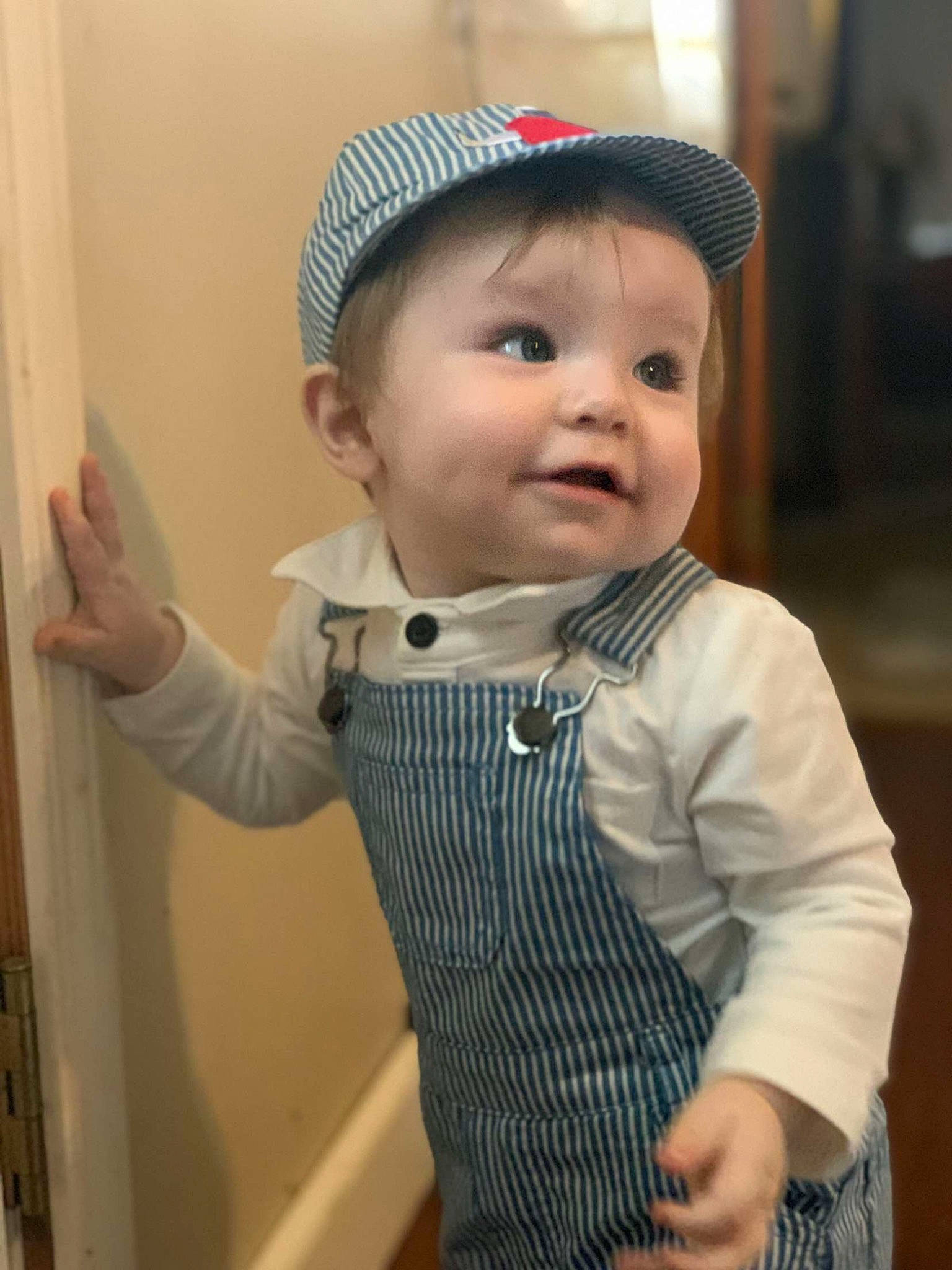 Theodore joined the competition — help win amazing prizes! baby, baby_toddler_clothing, cap, cheek, collar, dress, dress_shirt, eye, face, gesture, hat, headgear, iris, lip, person, skin, sleeve, smile, toddler, waist